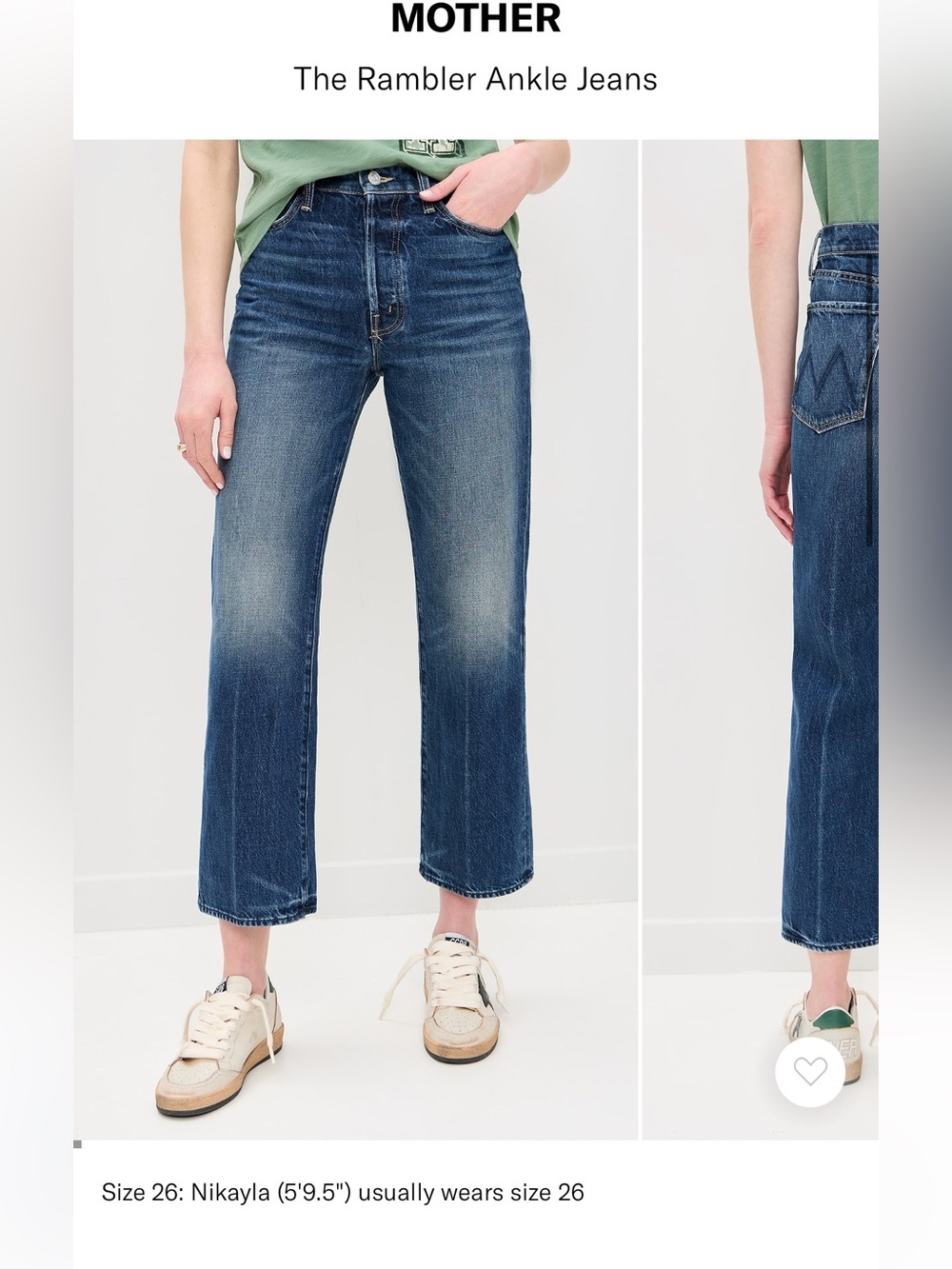 MOTHER Cropped Straight-Leg Jeans in Medium Blue Wash. Color is (Well Stacked)